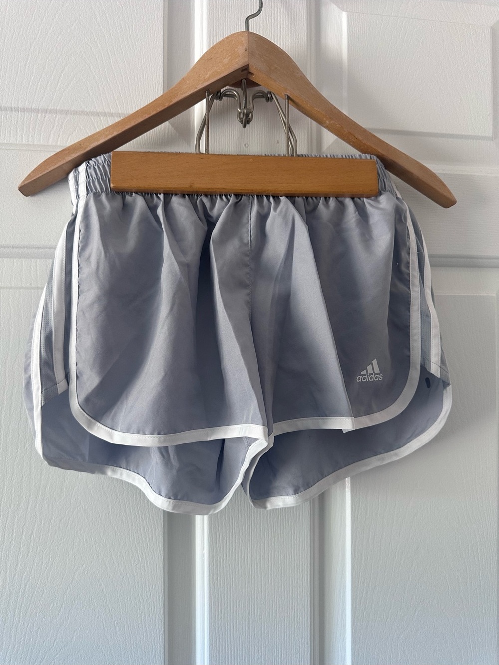adidas Light Gray Athletic Running Shorts with White Trim